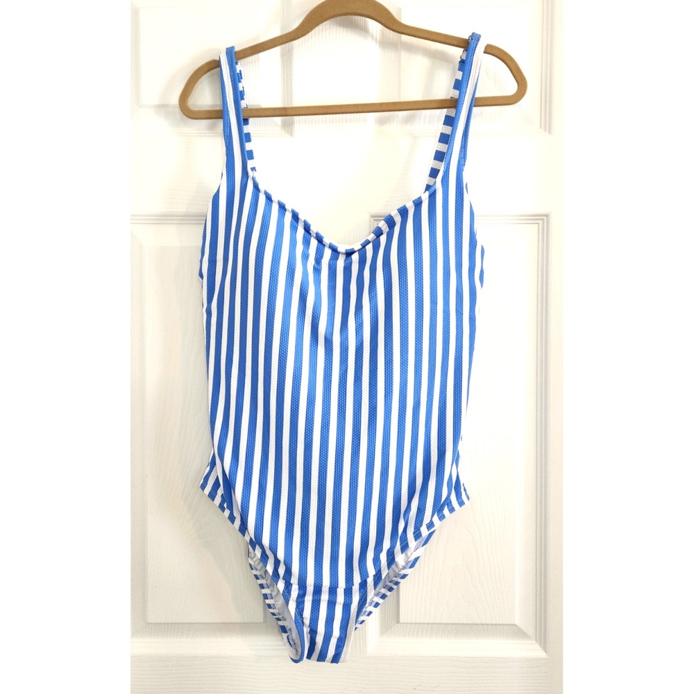 Time and Tru Womens XL Blue White Striped One Piece Swimsuit NWT
